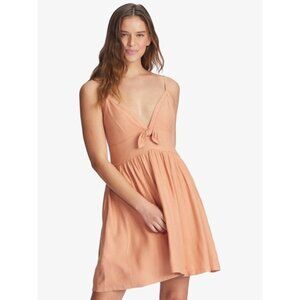New Roxy Bright Light Sleeveless Textured Dress With Bow Detail & Smocked Back -